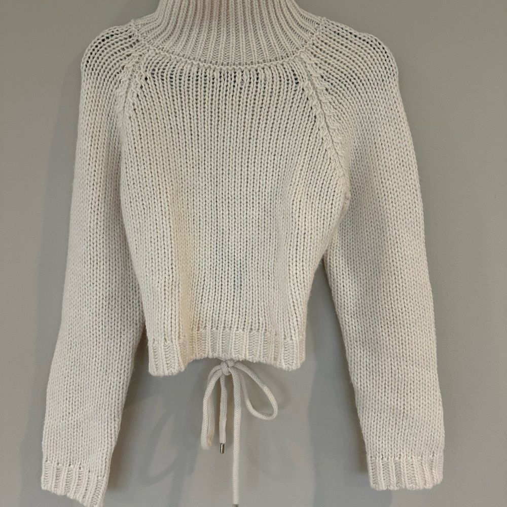 Maje White Cowl Neck Cropped Sweater with Ribbed Details